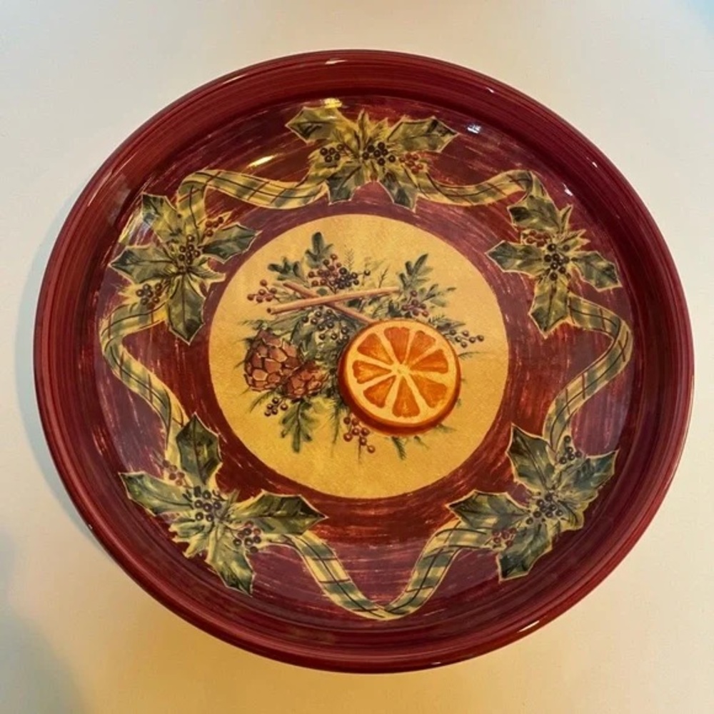 Holiday Decorative Plate with Pinecone Design